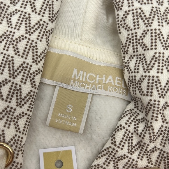 MICHAEL Michael Kors Logo Organic Cotton Blend Zip-Up Hoodie Bone - Picture 8 of 15